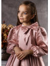 Long Sleeves Pink Satin Short Flower Girl Dress